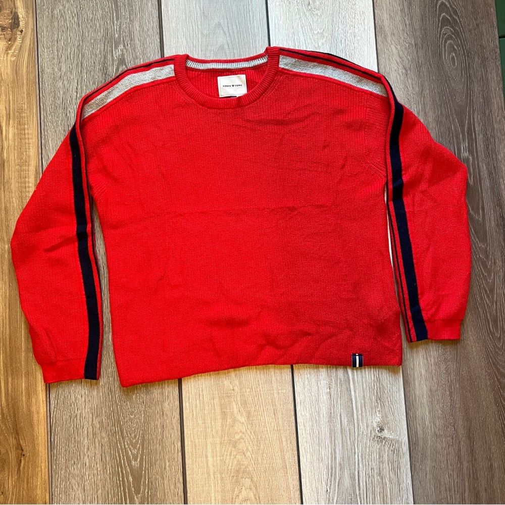 COURT & ROWE Red Crewneck Sweater with Black Stripes